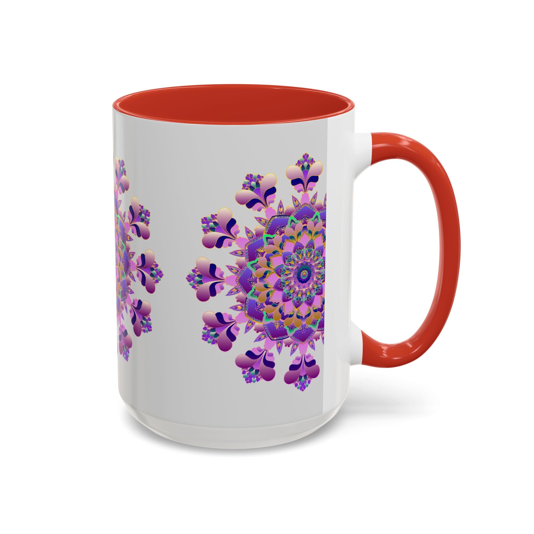 Beautiful purple and pink floral mandala mug, perfect for enjoying your favorite hot beverages in style