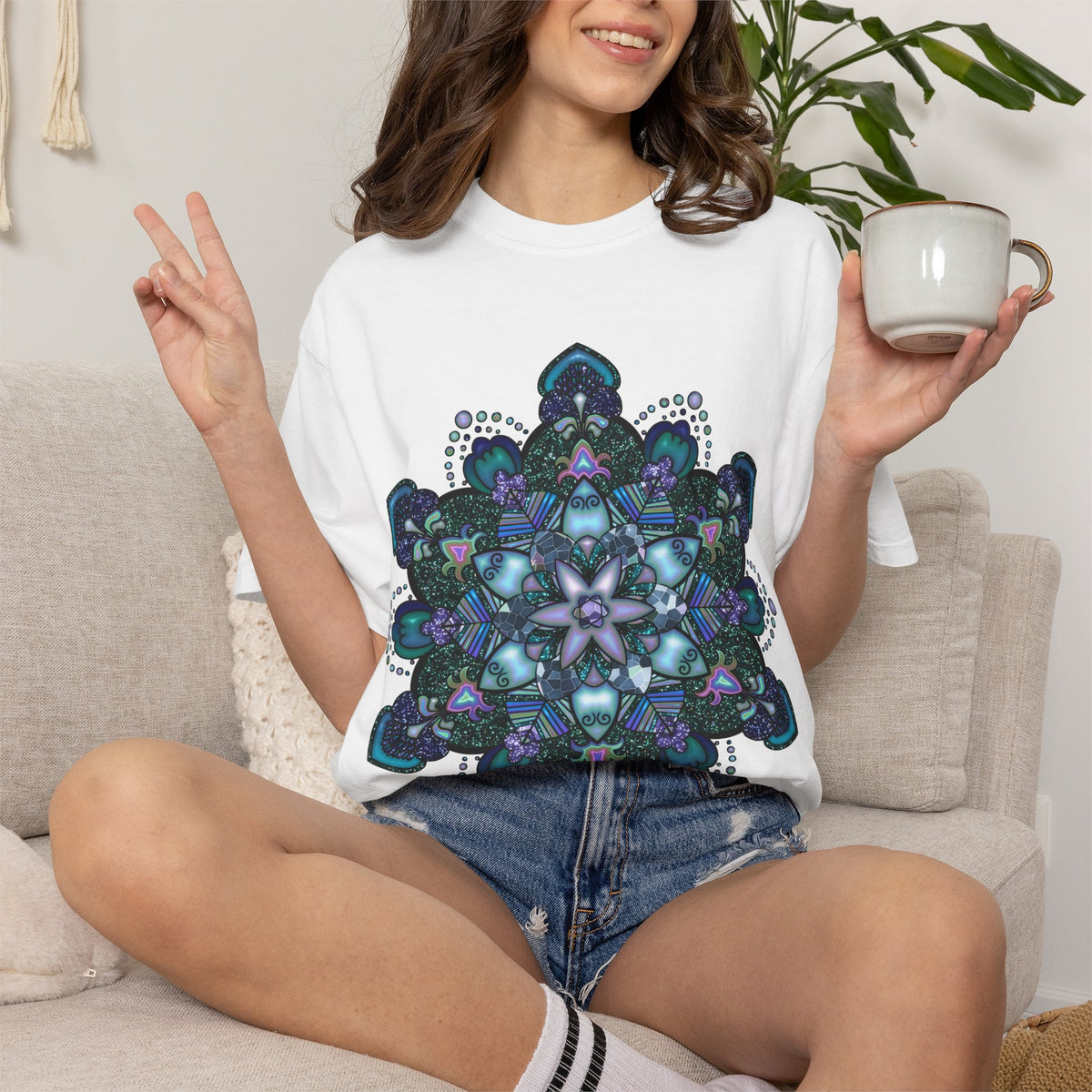 Mandala T-Shirt – Blue Purple Boho Geometric Floral Design