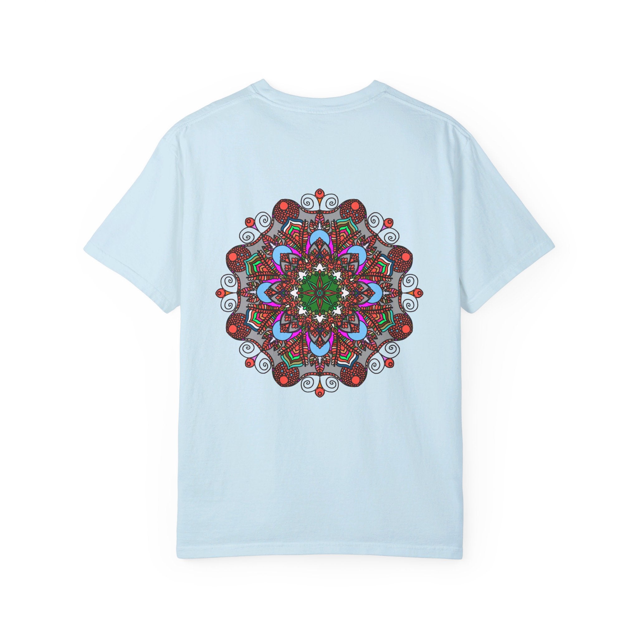 Unisex Mandala T-Shirt featuring Hand-Drawn Mandala Art, made from 100% Ring-Spun Cotton and Garment-Dyed for Extra Comfort