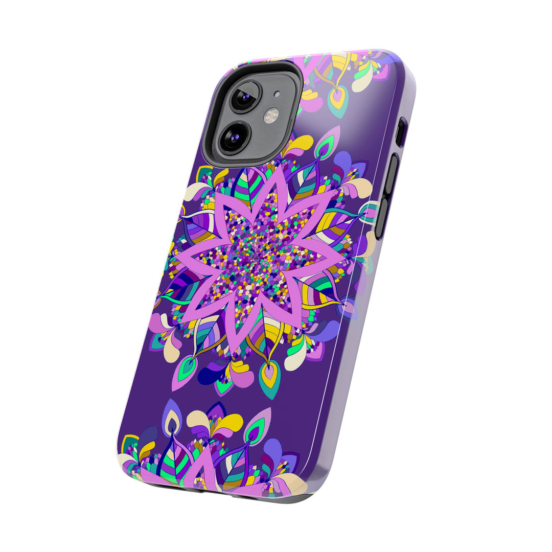 Hand-drawn purple Mandala Art iPhone X/XS phone case, showcasing intricate details and unique design