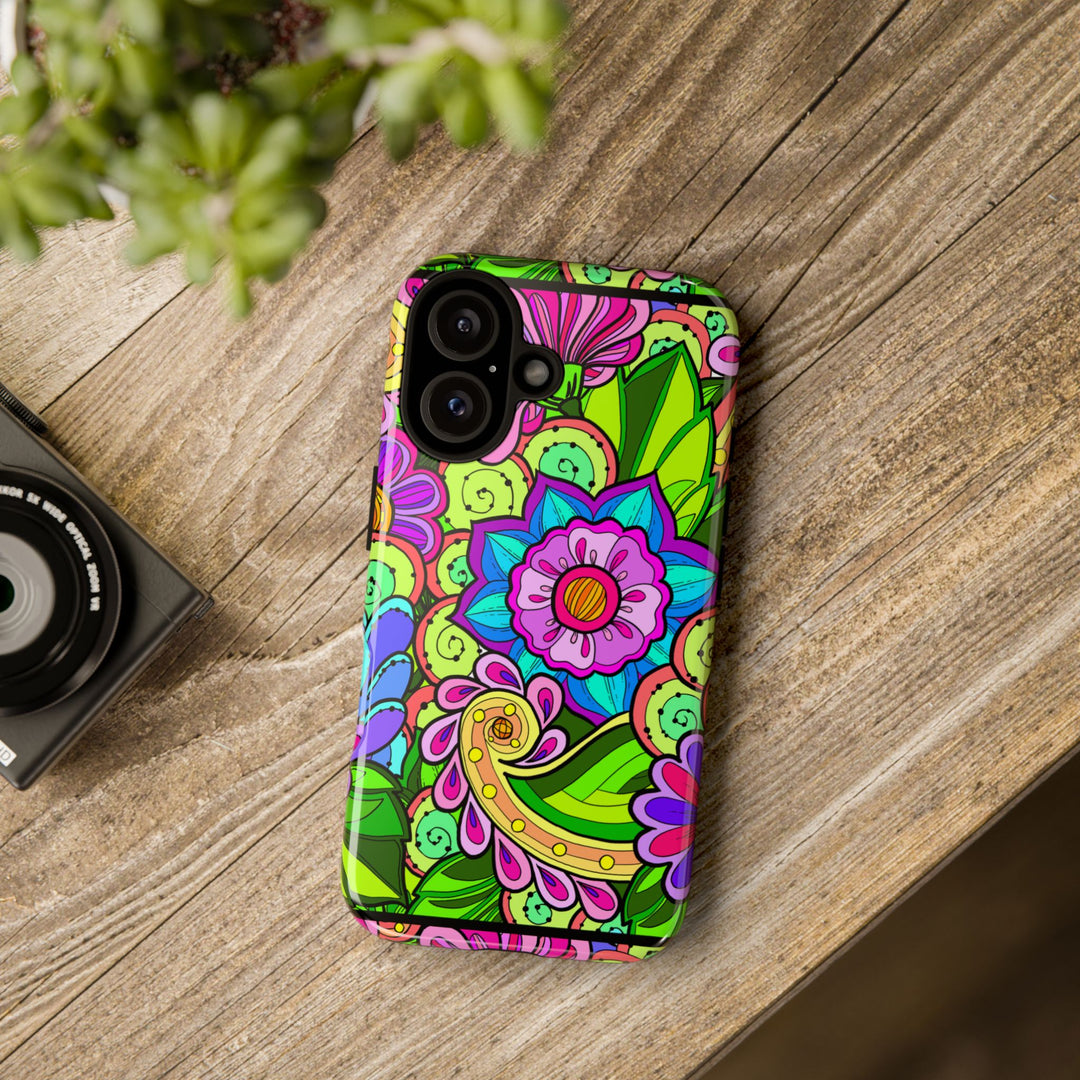 Floral Fantasy iPhone and Google Pixel Case in Bright Green Palette