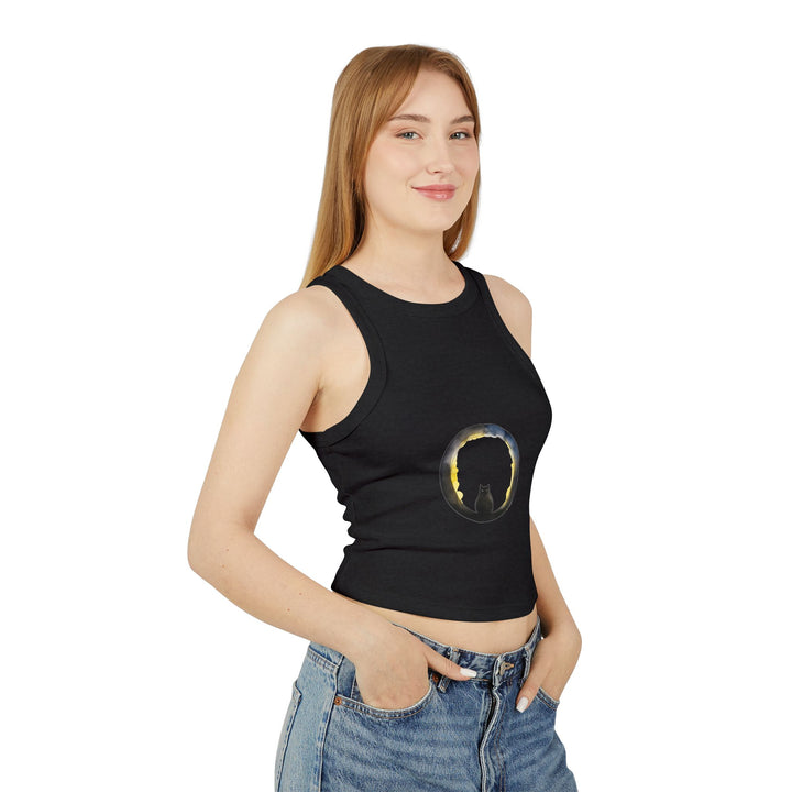 Stylish Black Cat Moon Racerback Tank Top with moon and cat design