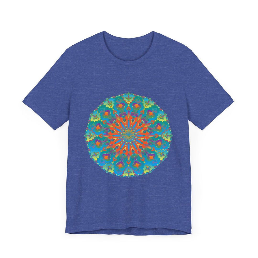 Colorful and detailed rainbow mandala tee shirt with vibrant and intricate design