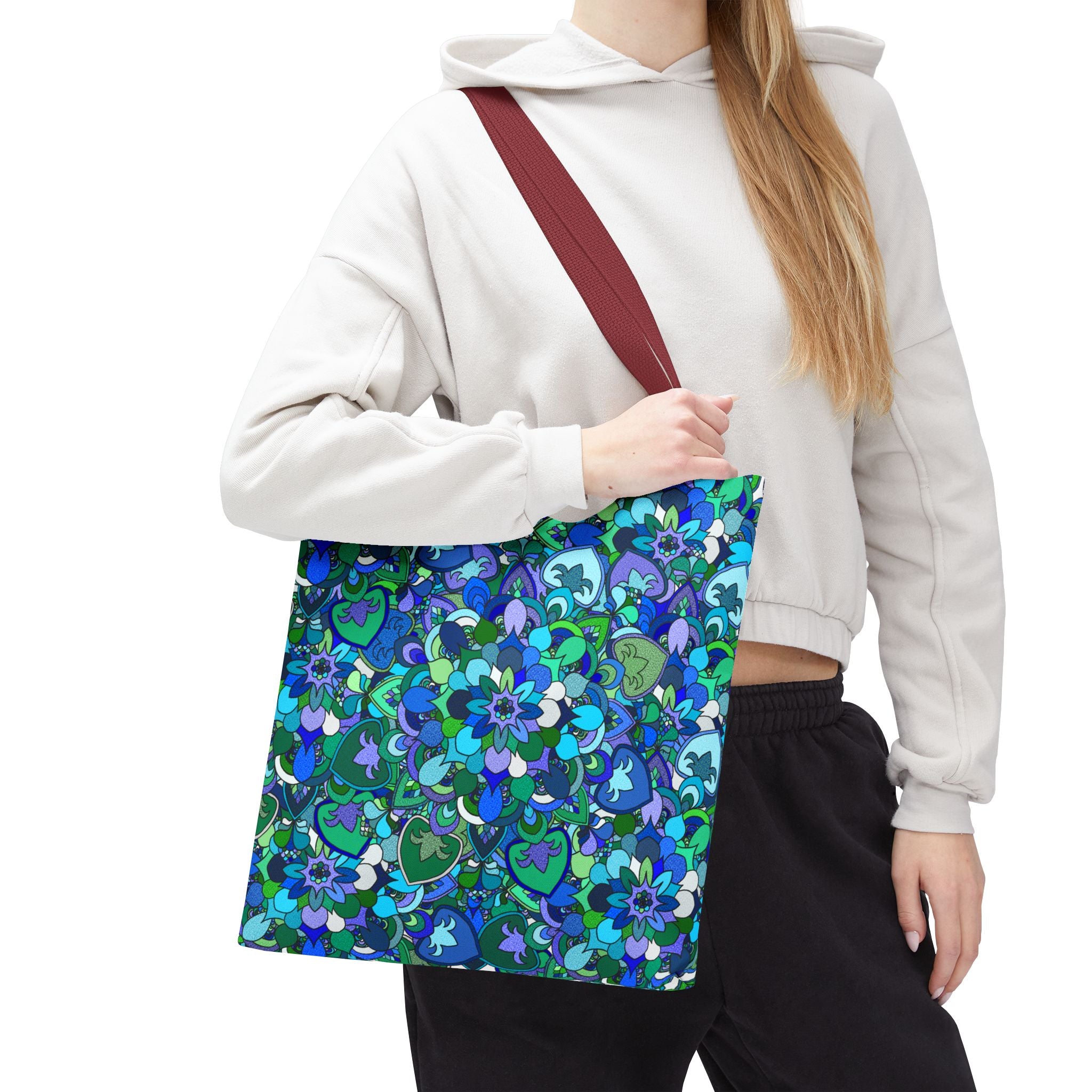 Blue Green Floral Mandala Tote Bag — Vibrant All-Over-Print Shopper