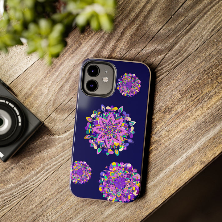 Hand drawn mandala art purple shades phone case with durable and shock absorbent features for protection and style