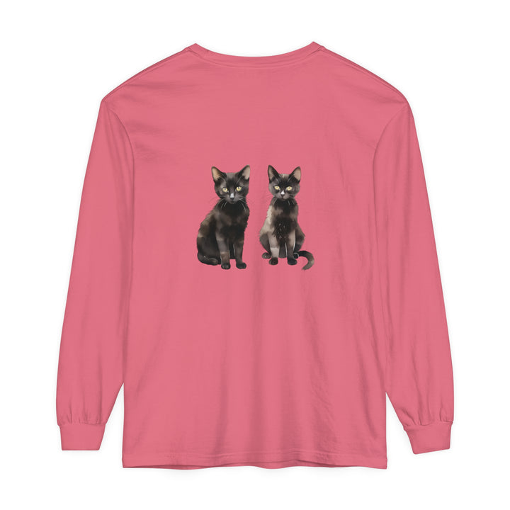 Black Cat Watercolor Art Long Sleeve T-Shirt featuring a vibrant watercolor painting of a black cat on a comfortable long sleeve shirt