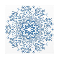 Beautiful handmade mandala design wall art in steel blue, made from matte canvas and stretched over a 125 inch frame