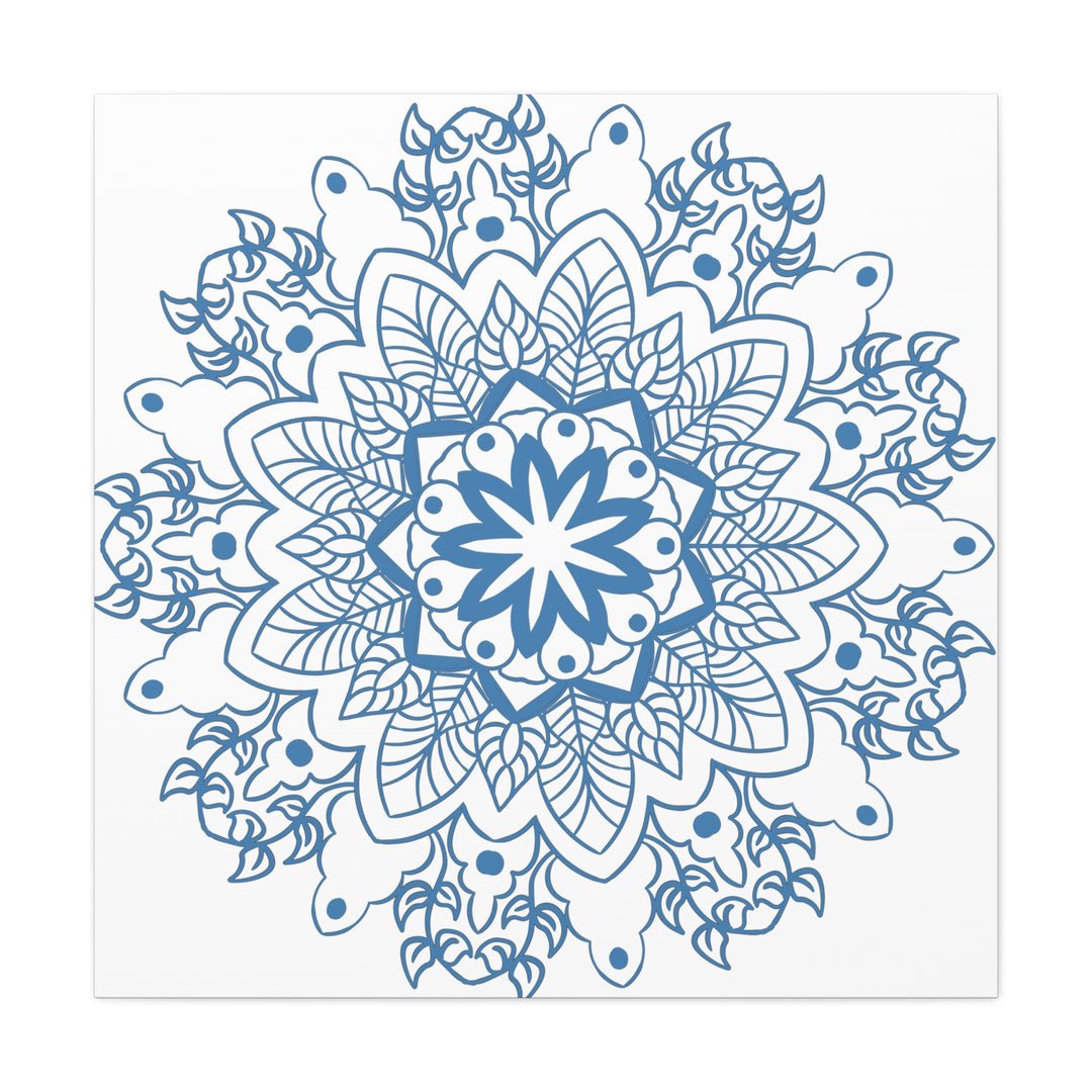 Beautiful handmade mandala design wall art in steel blue, made from matte canvas and stretched over a 125 inch frame