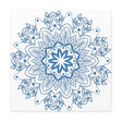 Beautiful handmade mandala design wall art in steel blue, made from matte canvas and stretched over a 125 inch frame