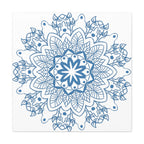 Beautiful handmade mandala design wall art in steel blue, made from matte canvas and stretched over a 125 inch frame