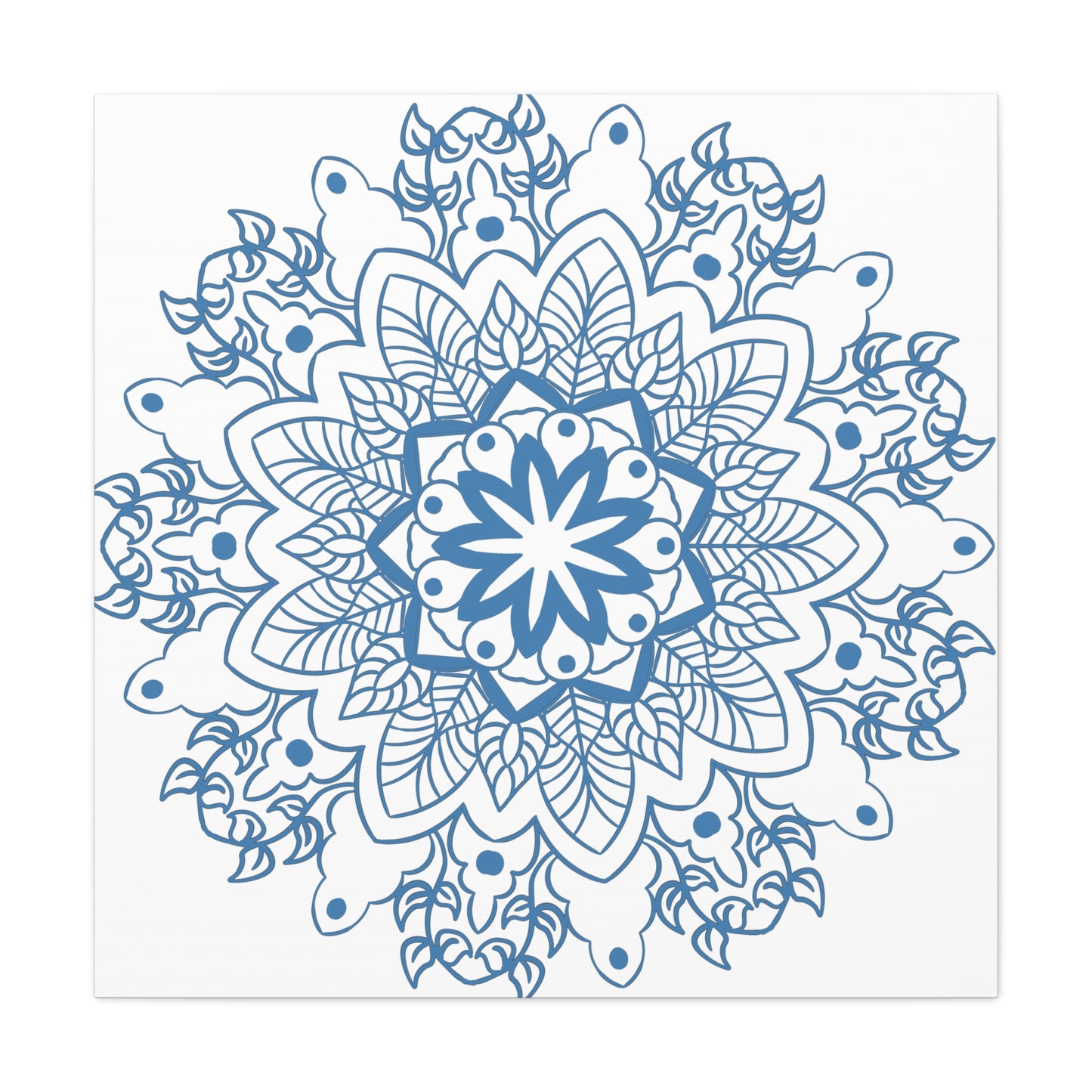 Beautiful handmade mandala design wall art in steel blue, made from matte canvas and stretched over a 125 inch frame