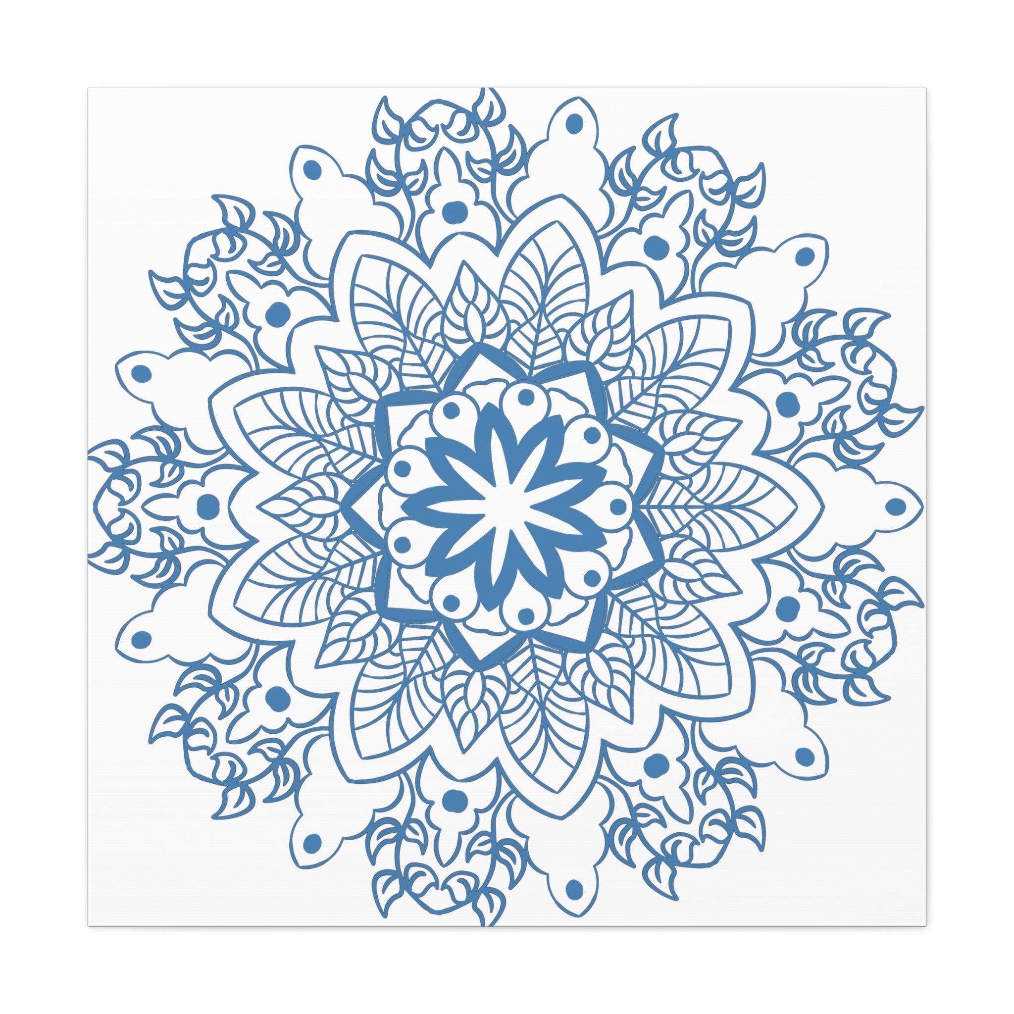 Beautiful handmade mandala design wall art in steel blue, made from matte canvas and stretched over a 125 inch frame