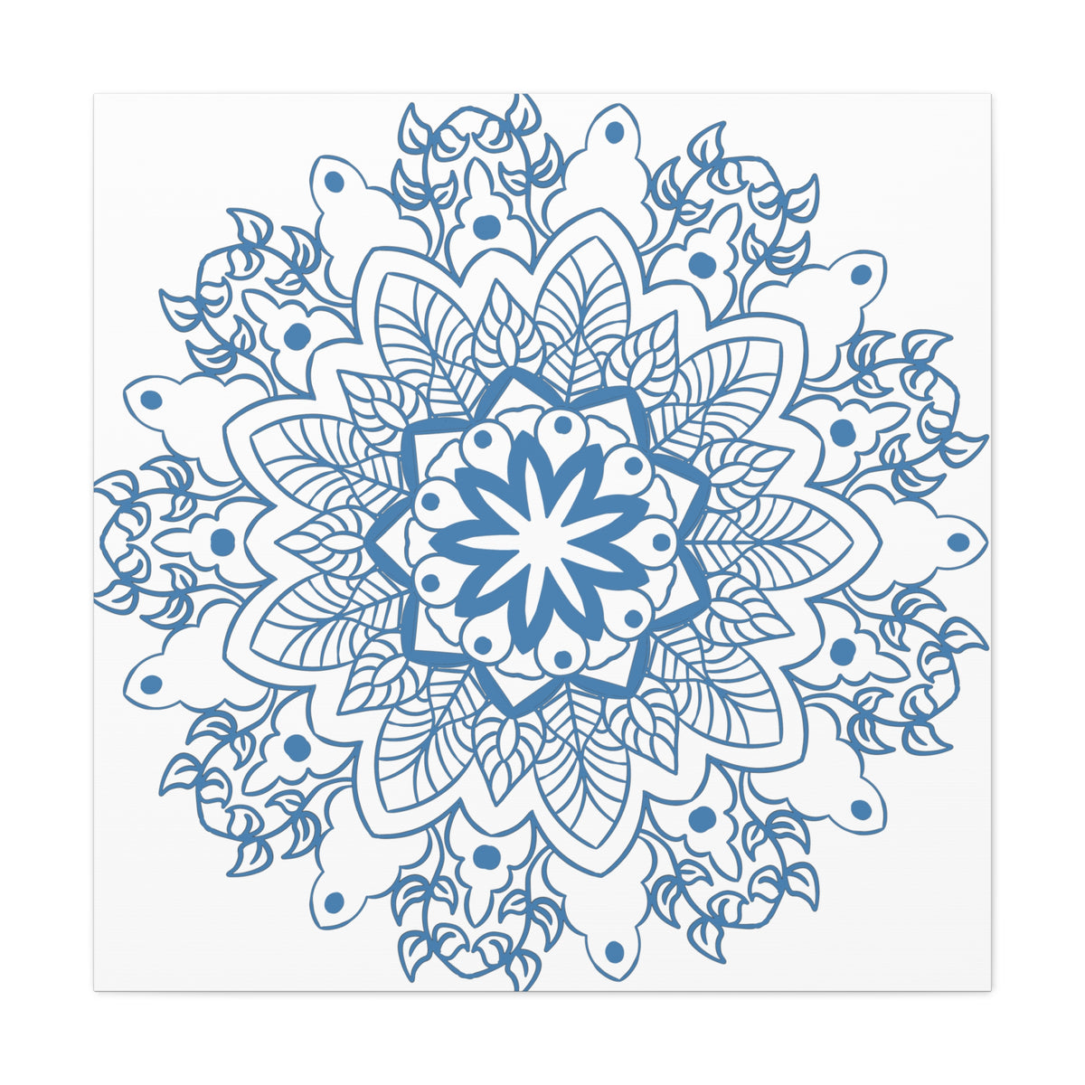 Beautiful handmade mandala design wall art in steel blue, made from matte canvas and stretched over a 125 inch frame