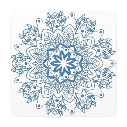 Beautiful handmade mandala design wall art in steel blue, made from matte canvas and stretched over a 125 inch frame