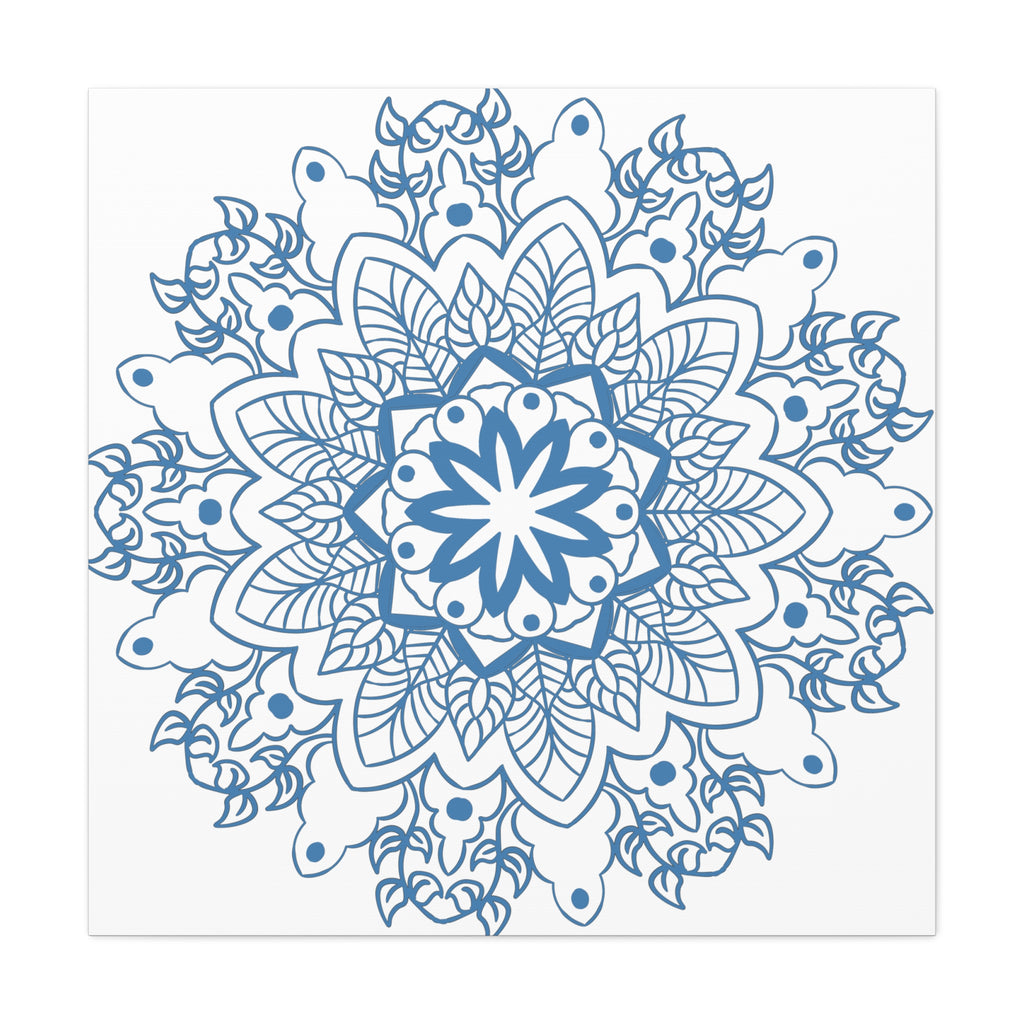 Beautiful handmade mandala design wall art in steel blue, made from matte canvas and stretched over a 125 inch frame