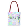 Colorful mandala tote bag with 'Art for Life' quote, perfect for carrying books, groceries, and everyday essentials, showcasing unique and vibrant artistic design