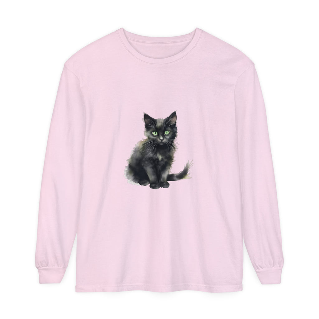 Black Cat Watercolor T-Shirt with Green Eyes - Comfortable and stylish feline-themed apparel for cat lovers