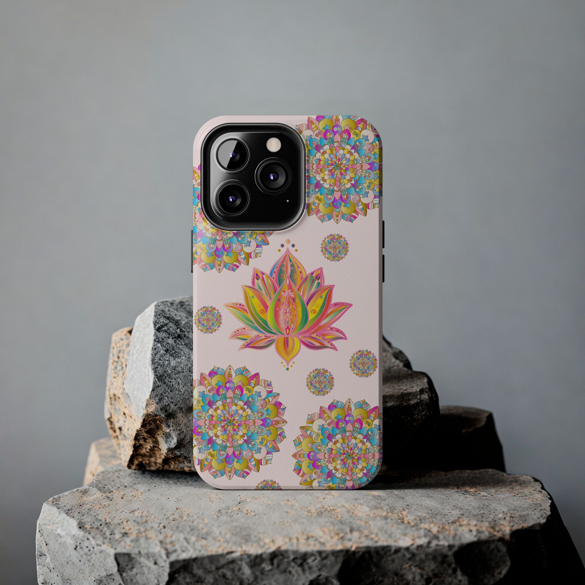 Light pink phone case featuring a beautiful lotus flower mandala design