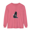 Long sleeve t-shirt featuring a watercolor illustration of a black and white cat