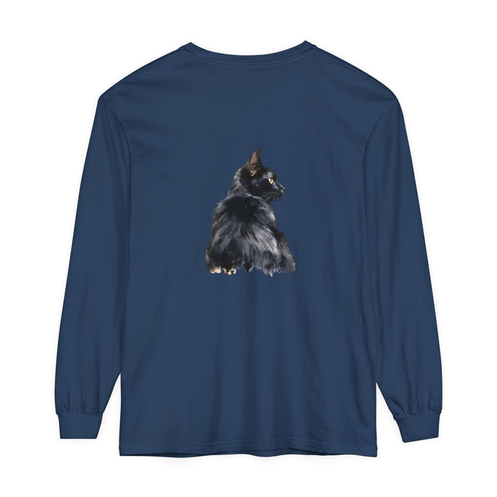 Beautiful black cat watercolor long sleeve t-shirt with intricate design