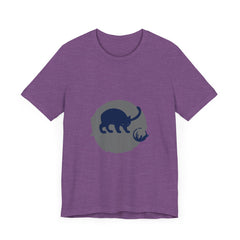 A black cat with glowing eyes and arched back, on a t-shirt, against a mysterious backdrop