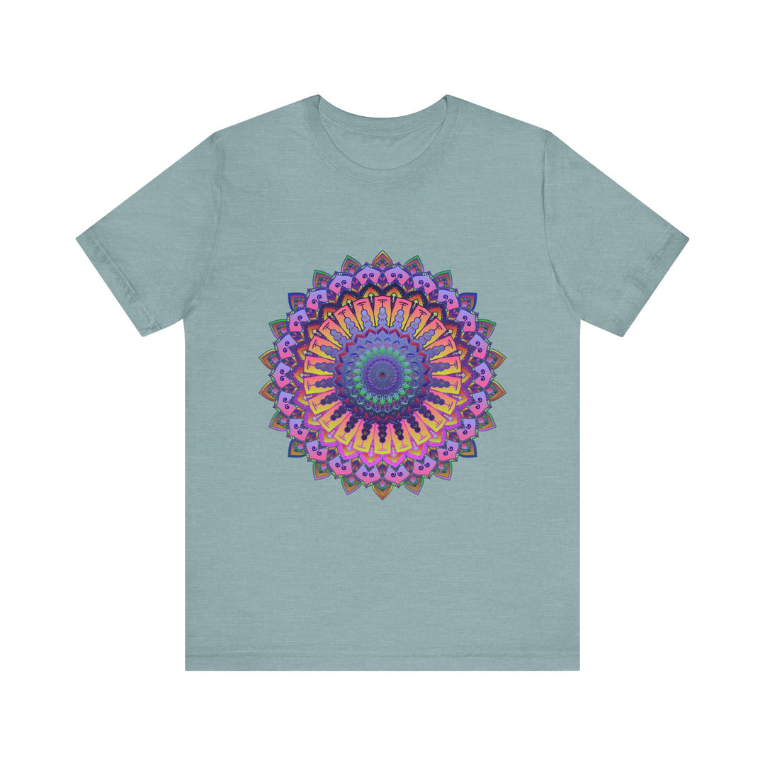 Intricate and colorful mandala pattern on meditation t-shirt