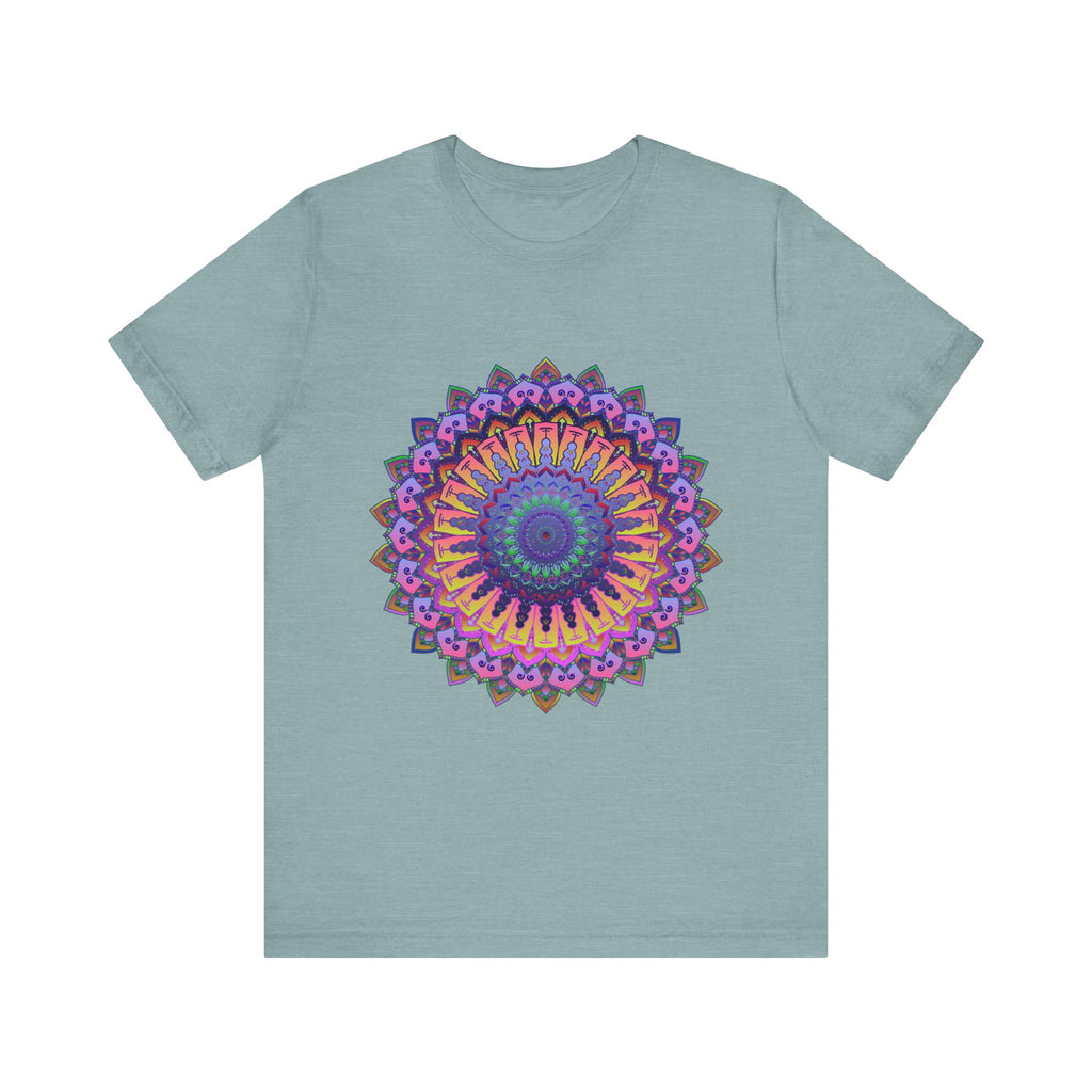 Intricate and colorful mandala pattern on meditation t-shirt