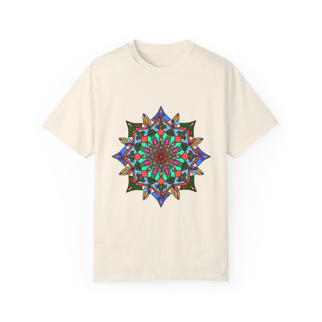 Unisex Mandala T-Shirt featuring Hand-Drawn Mandala Art, made with 100% Ring-Spun Cotton and Garment-Dyed for Extra Comfort