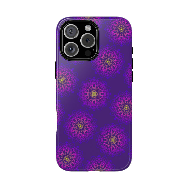 Intricate Purple Floral iPhone Case with Bold Mandala Design