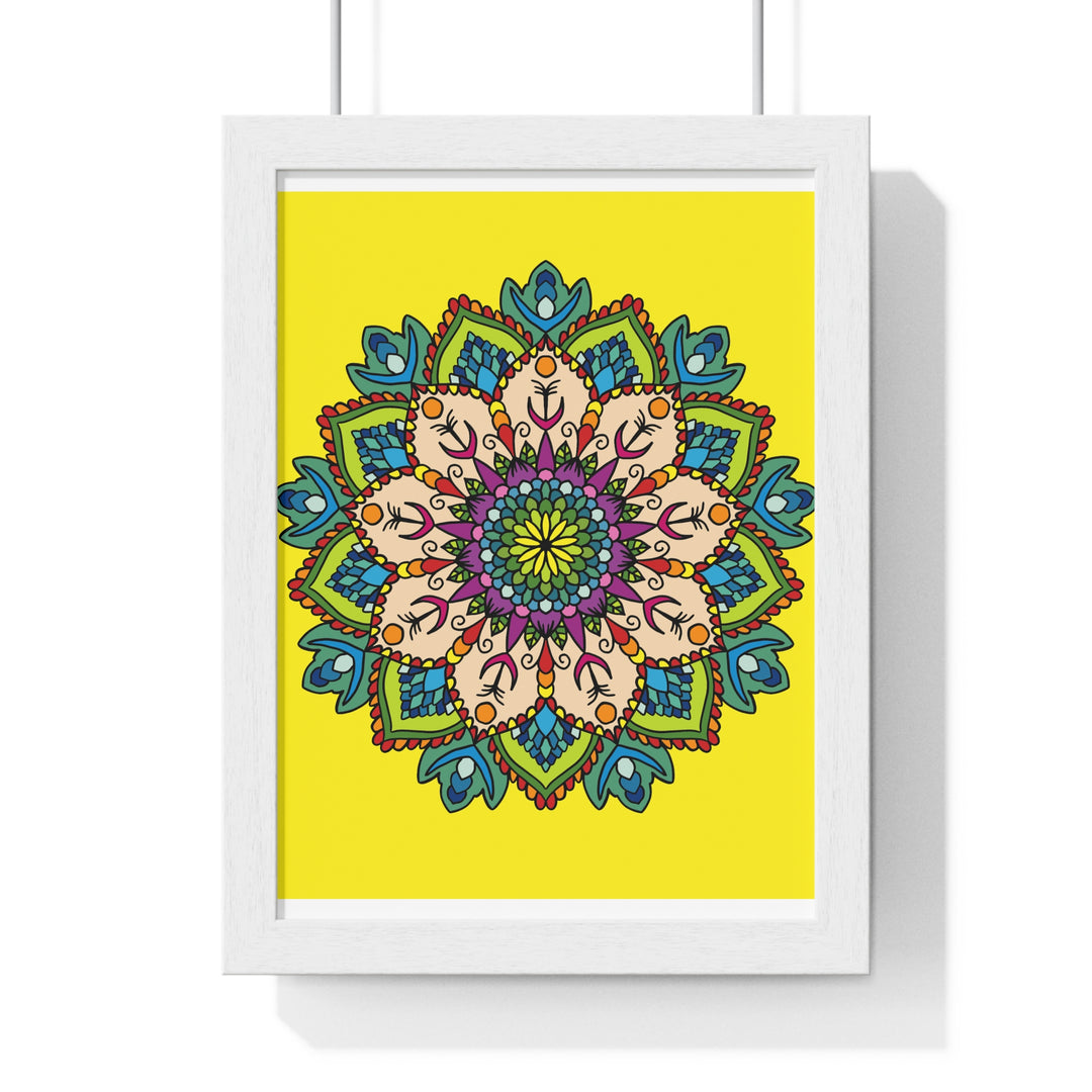 Vertical framed poster featuring a hand-drawn yellow mandala art, perfect for mindfulness and yoga practices