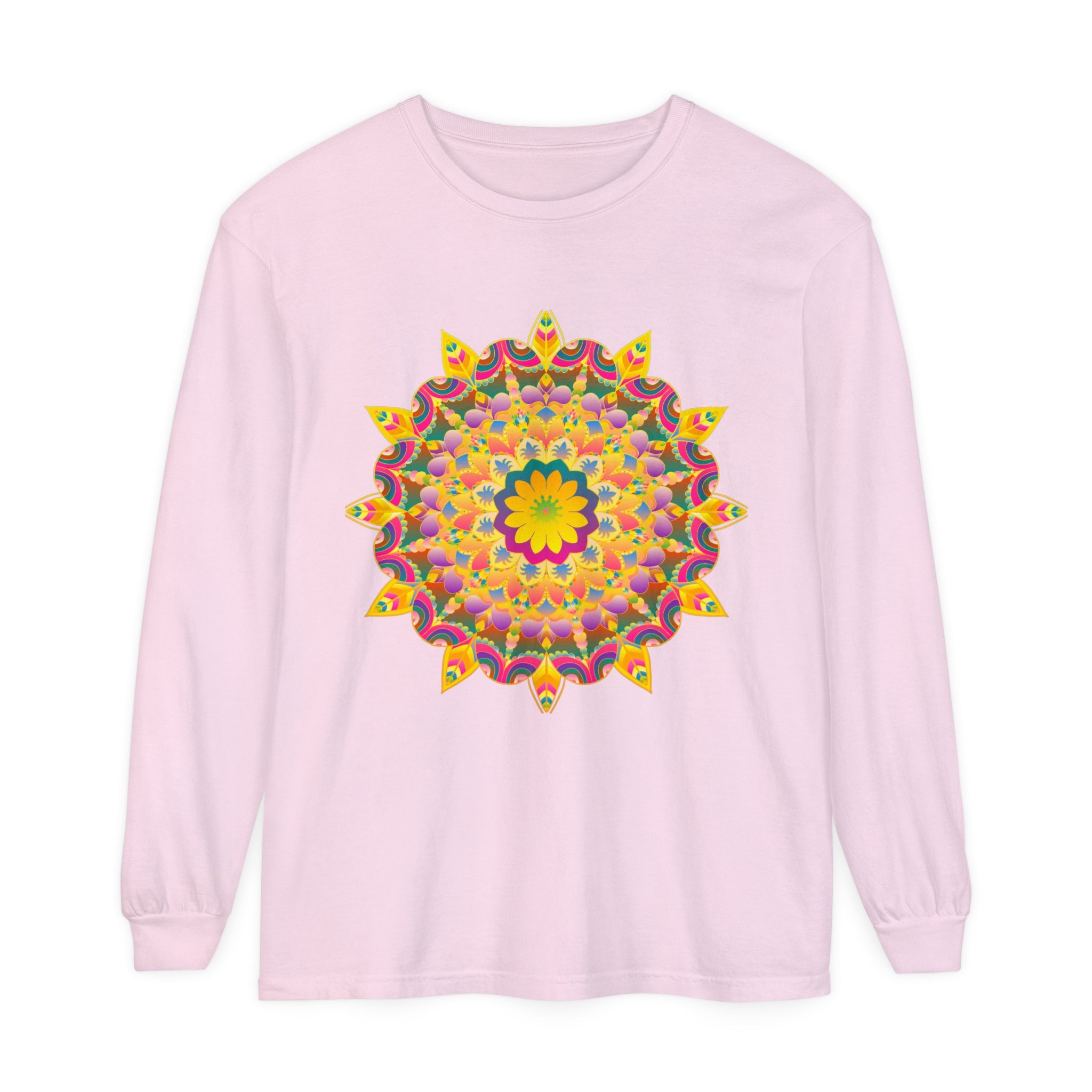Women's long sleeve tee featuring a captivating and vibrant mandala print