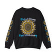 First Year Wedding Anniversary Gift - First of Many, Paper Anniversary Unisex Heavy Blend™ Crewneck Sweatshirt in grey color with white text design