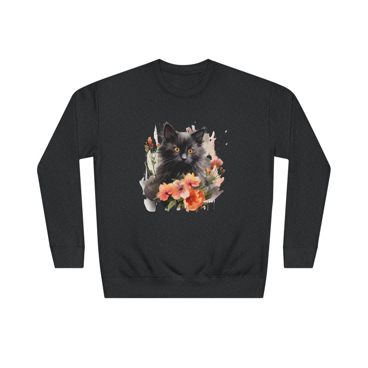 Black Cat and Blossoming Flowers Soft Cotton Sweatshirt