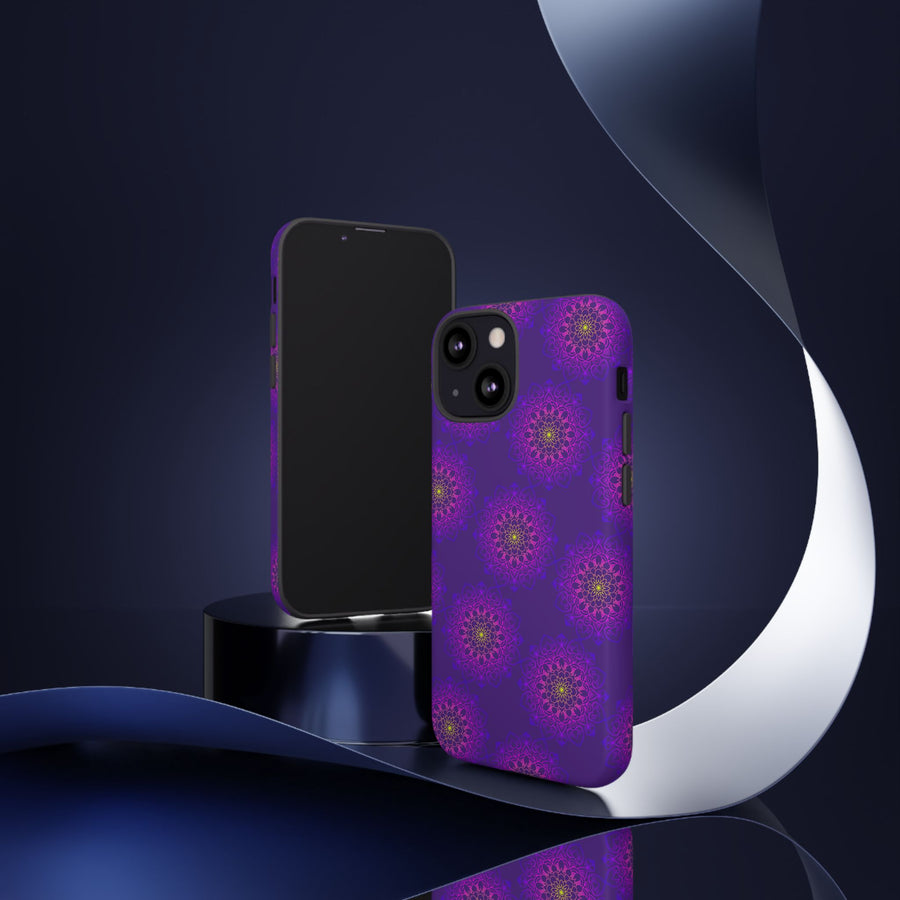 Intricate Purple Floral iPhone Case with Bold Mandala Design