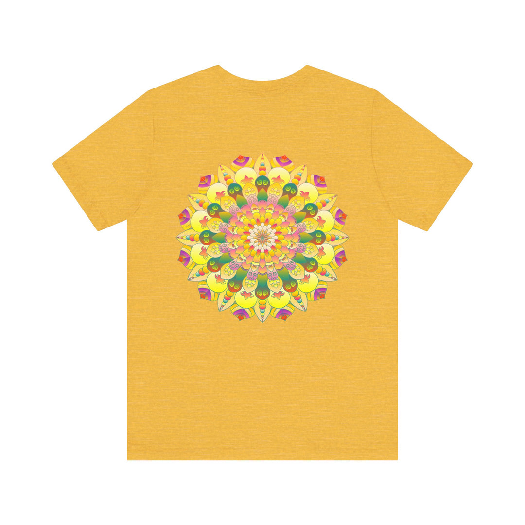 Colorful and intricate mandala design on a tee, promoting inner peace and harmony