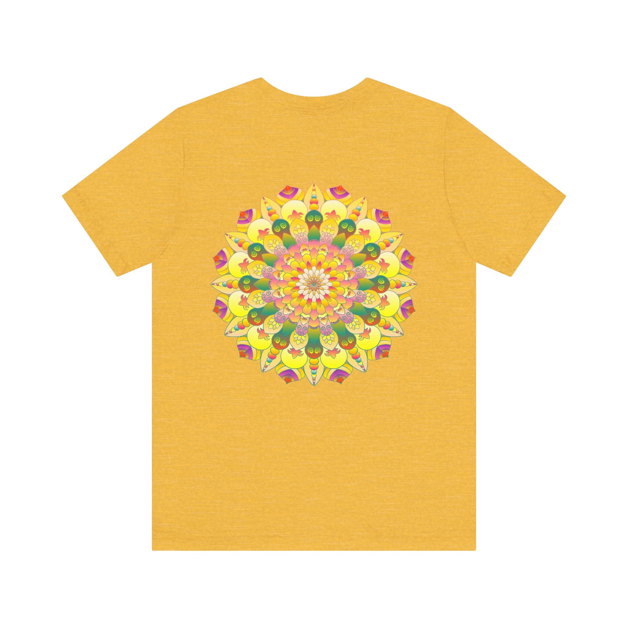 Colorful and intricate mandala design on a tee, promoting inner peace and harmony