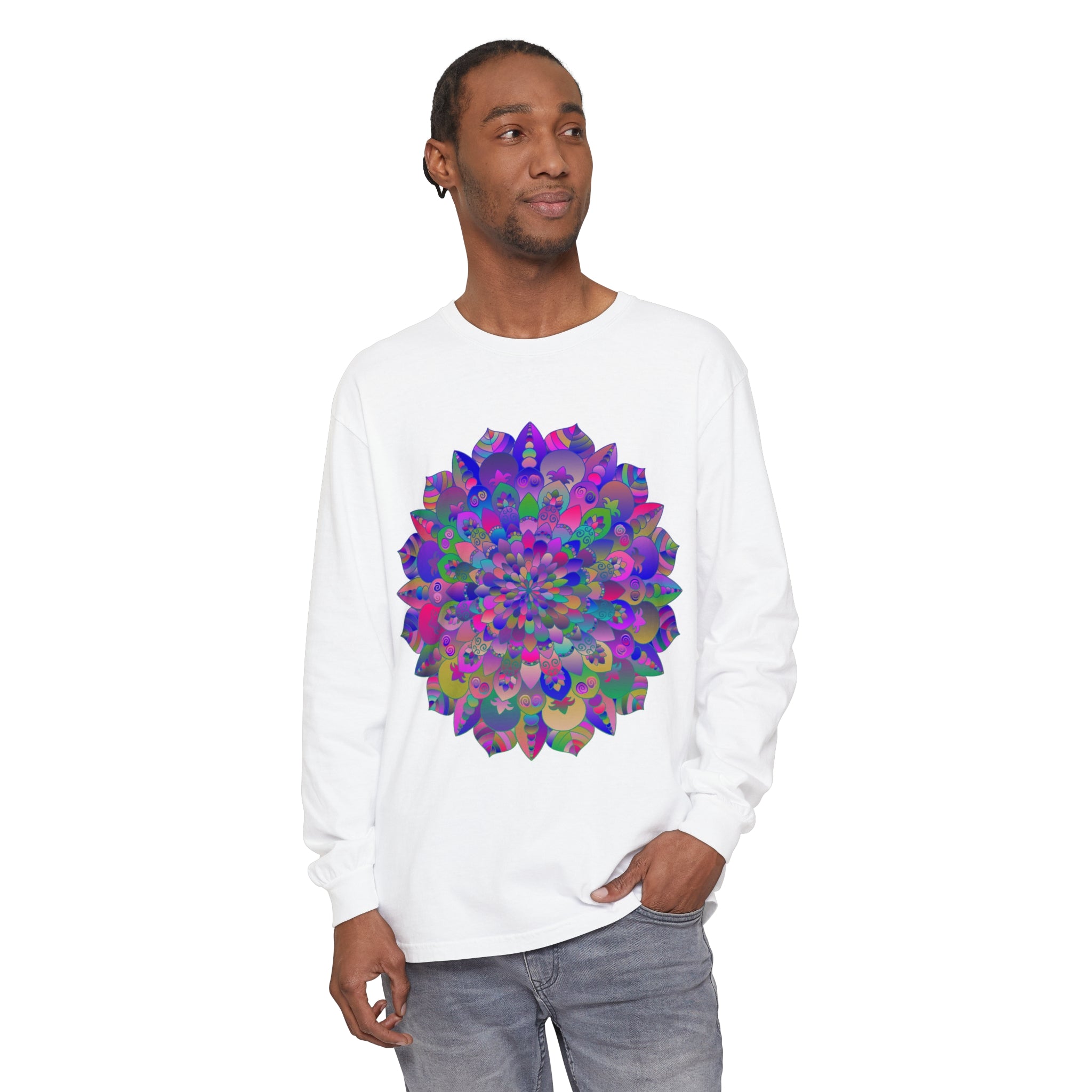 Colorful mandala long sleeve t-shirt with vibrant and intricate design