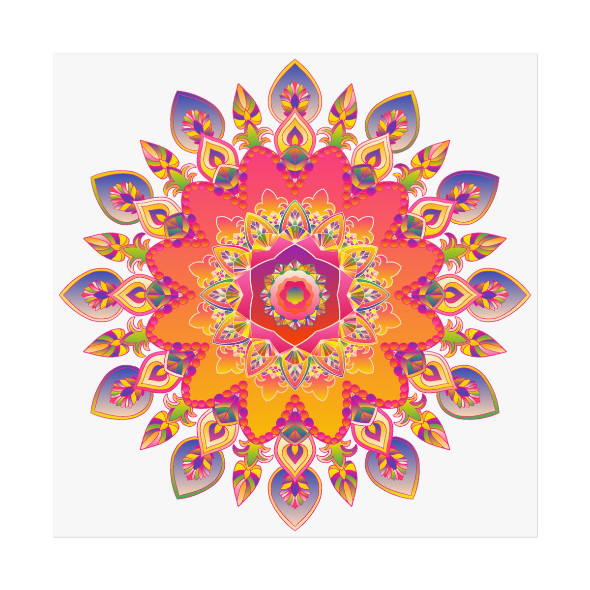 Vibrant Floral Mandala Fine Art Poster — Boho Wall Decor for Living Room & Meditation