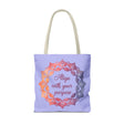 Colorful orange and purple mandala tote bag, perfect for everyday use