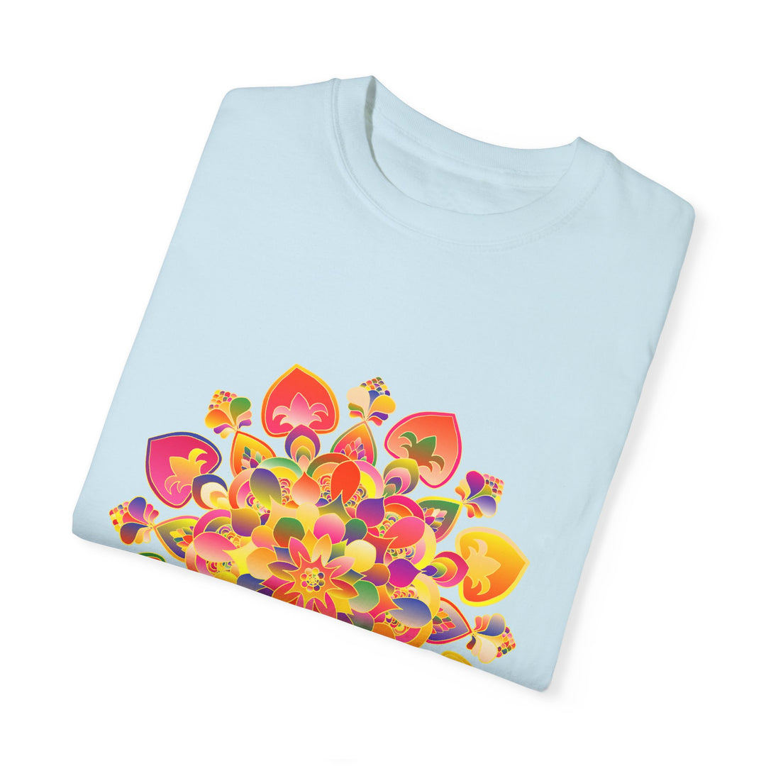 Colorful and intricate hand-drawn mandala design t-shirt for vibrant style