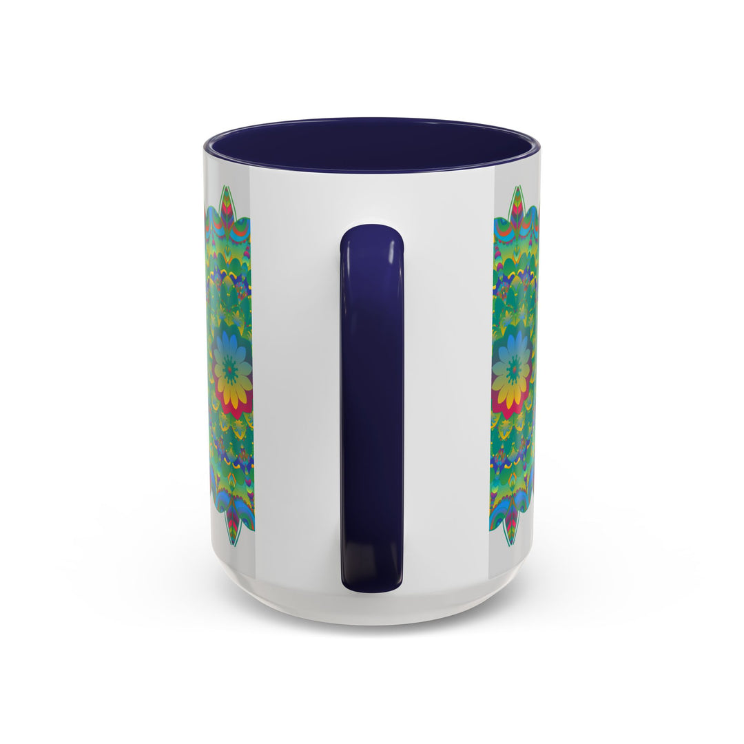 Beautiful mandala art mug featuring a colorful and intricate floral design