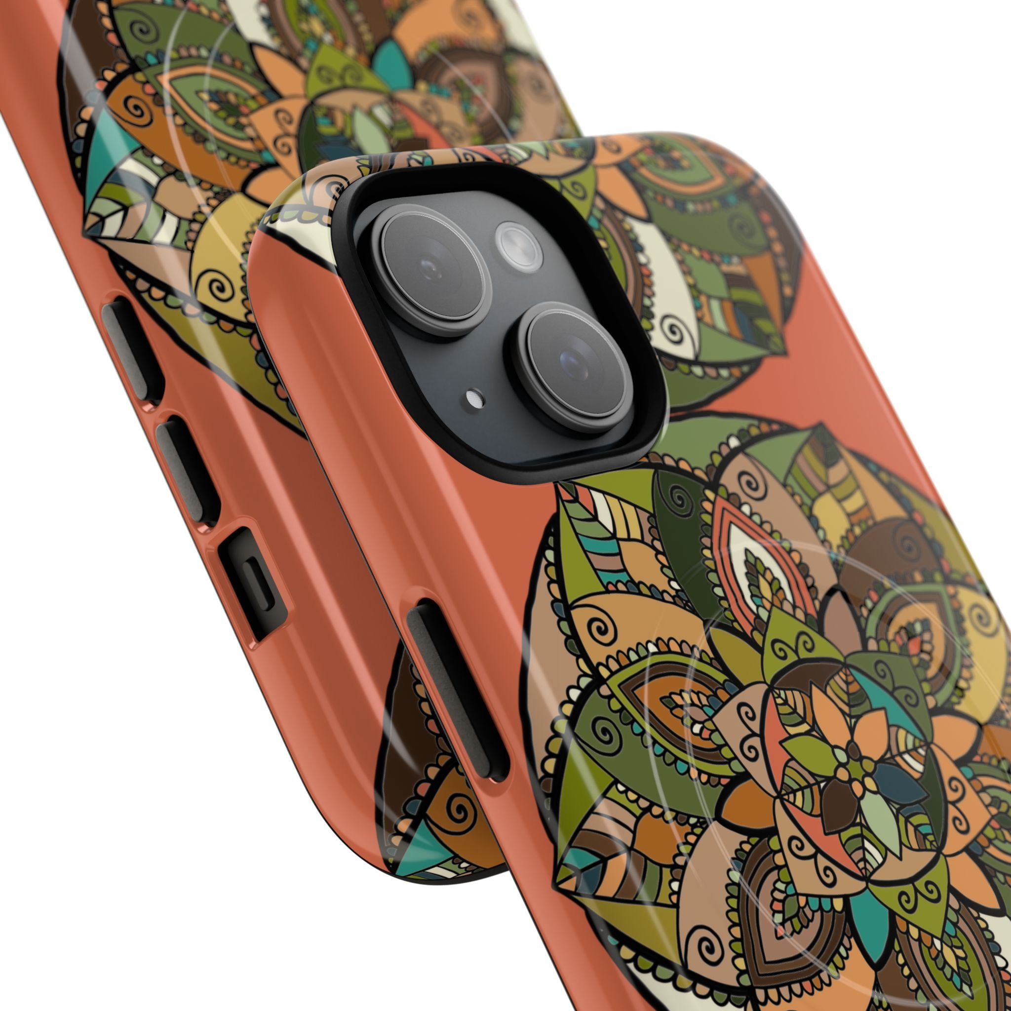 Mandala Floral Tough Magnetic Phone Case — Boho Earth-Tone Protective Cover