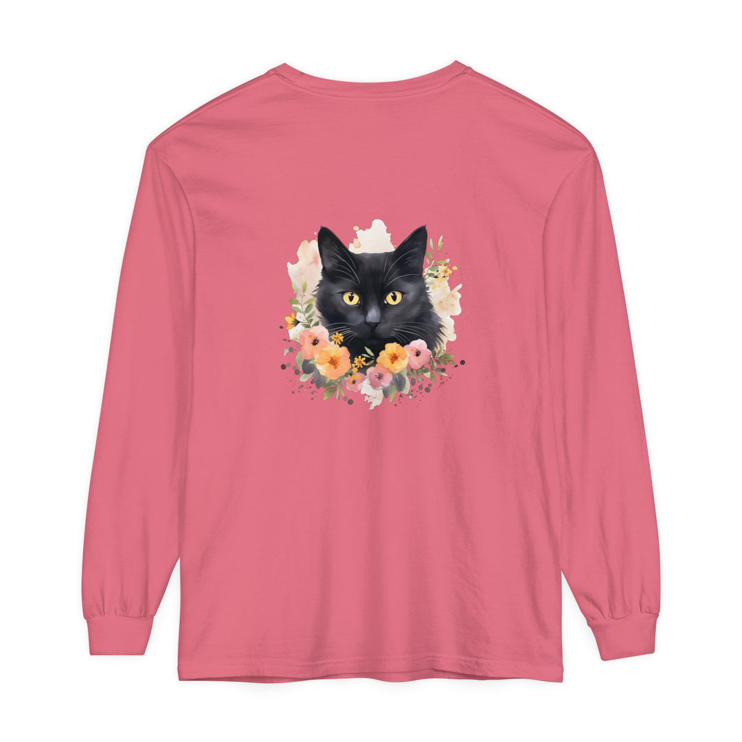 Black Cat Floral Portrait Unisex T-Shirt featuring a beautiful feline design