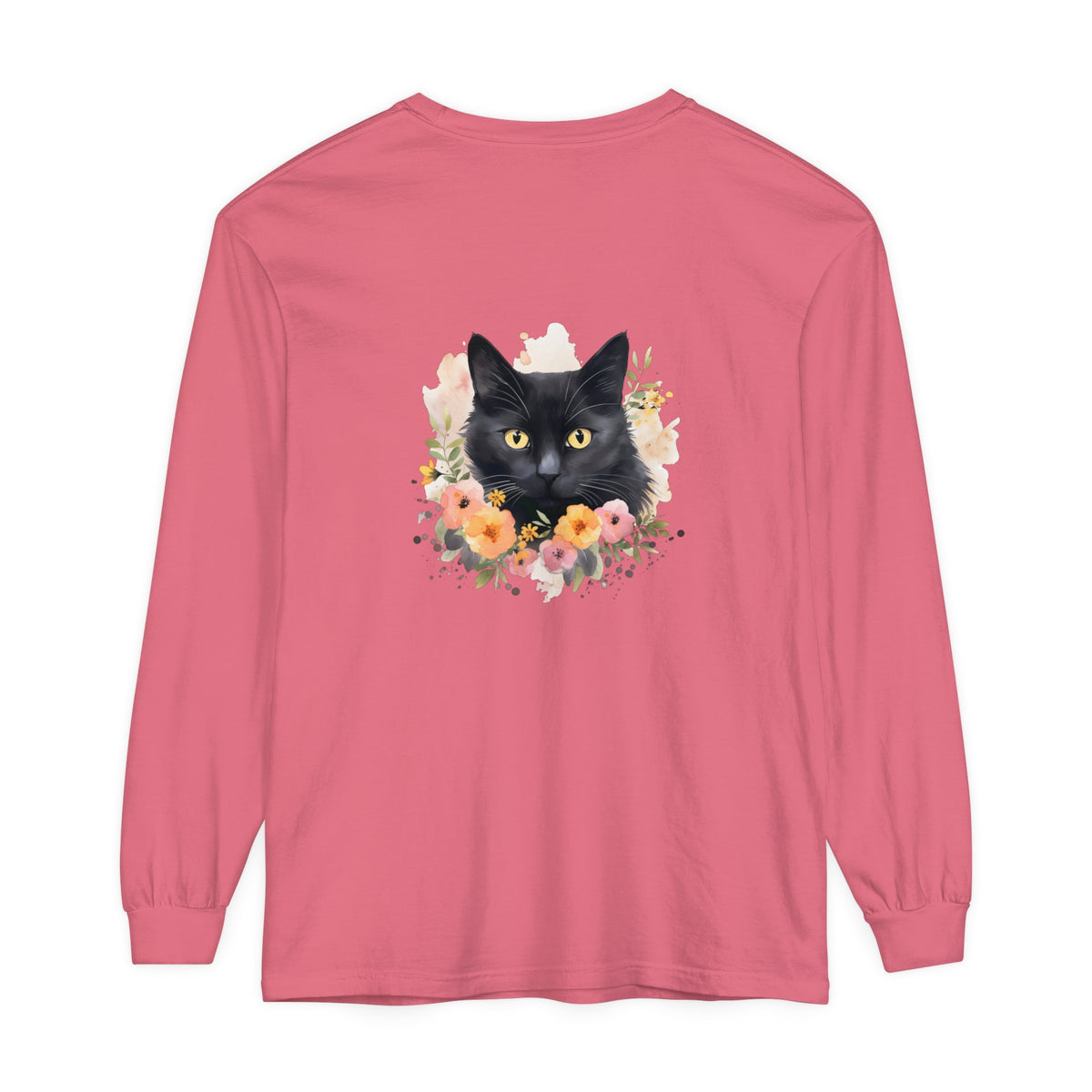 Black Cat Floral Portrait Unisex T-Shirt featuring a beautiful feline design