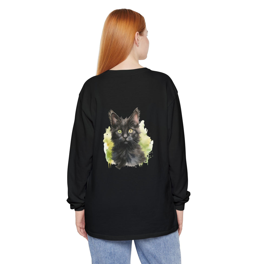 Black Kitten Watercolor Long Sleeve Tee