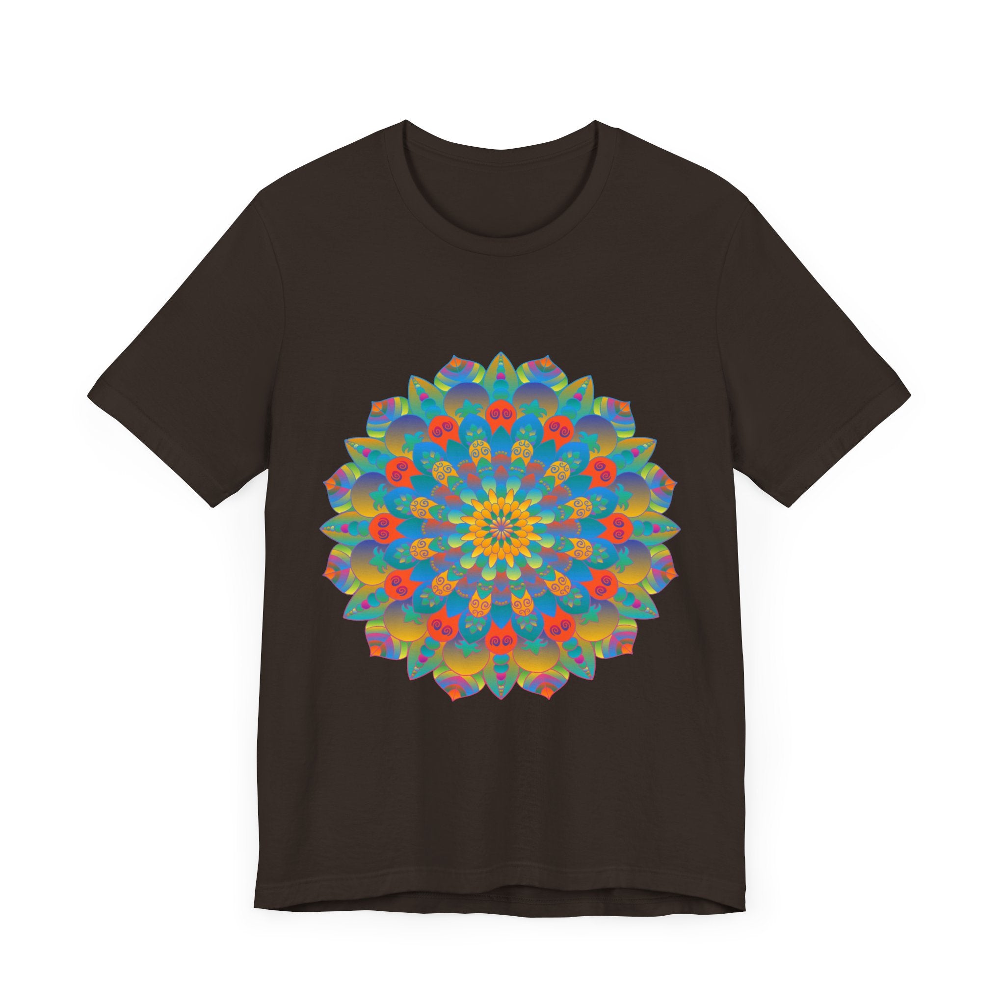 Colorful mandala tee with intricate and vibrant design, perfect for adding a pop of creativity to your wardrobe