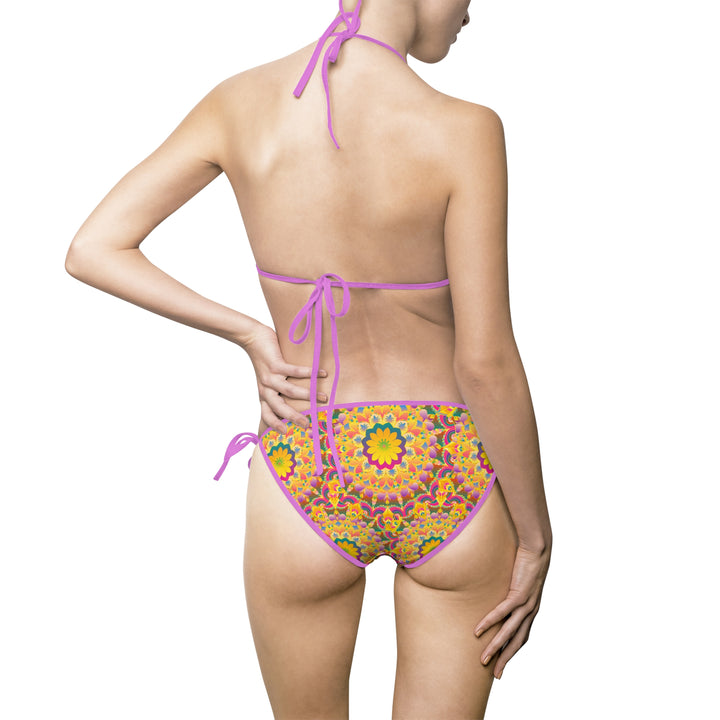 Mandala Print Bikini Set in Bright Yellow and Pink Tones