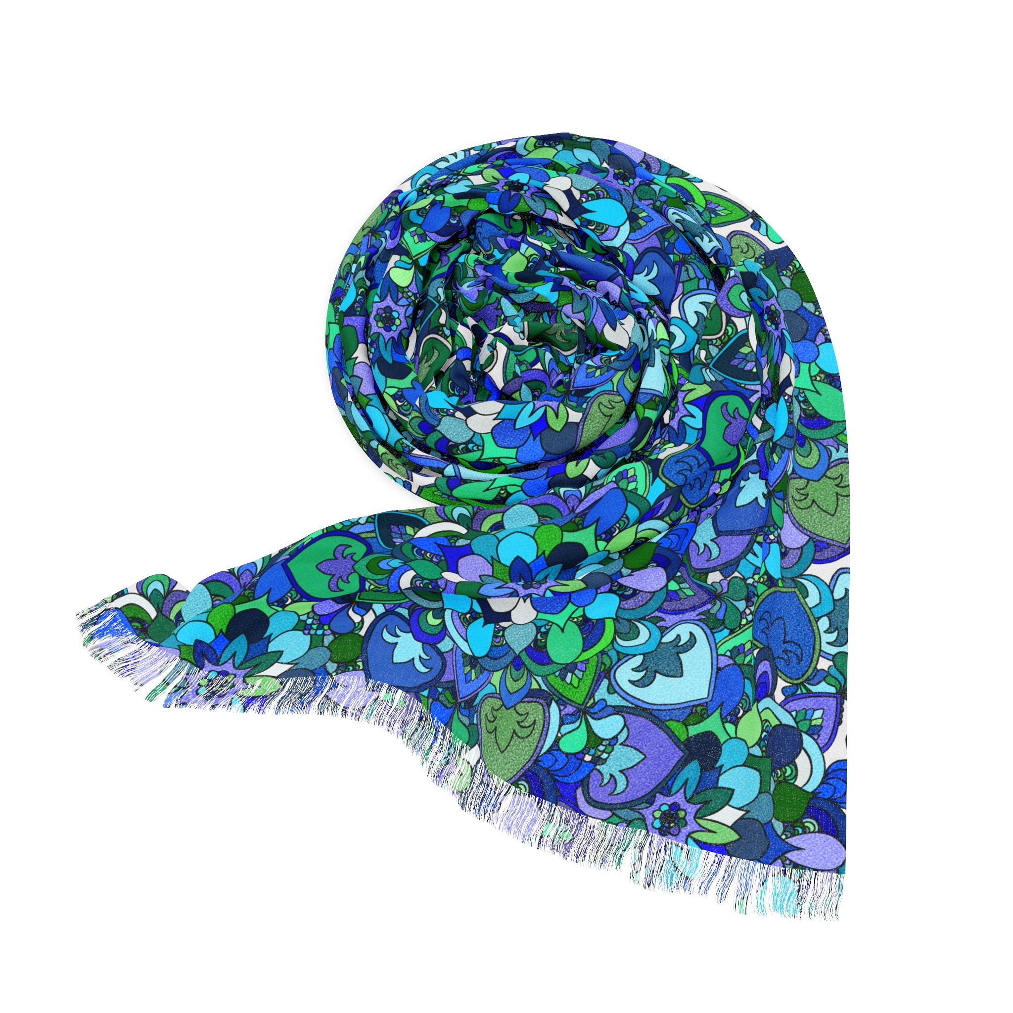 Blue Mandala Flower Light Scarf — Floral Patterned Wrap