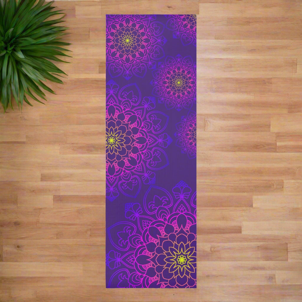 Mandala Foam Yoga Mat - Deep Purple Floral Design for Serenity