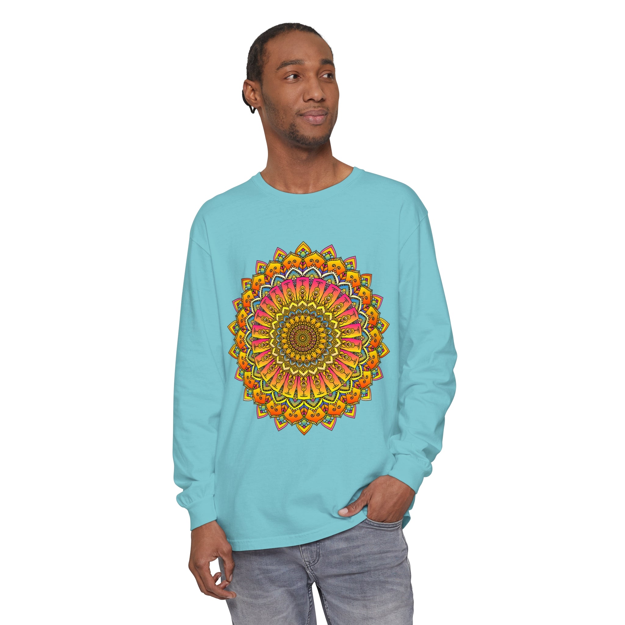 Colorful and intricate mandala design long sleeve t-shirt for men and women